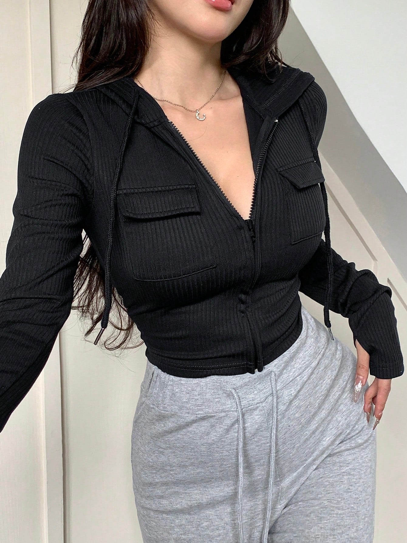 Striped Long Sleeve Hoodie with Large Pockets