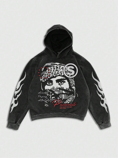 Men's Acid Wash Mottled Retro Hoodie