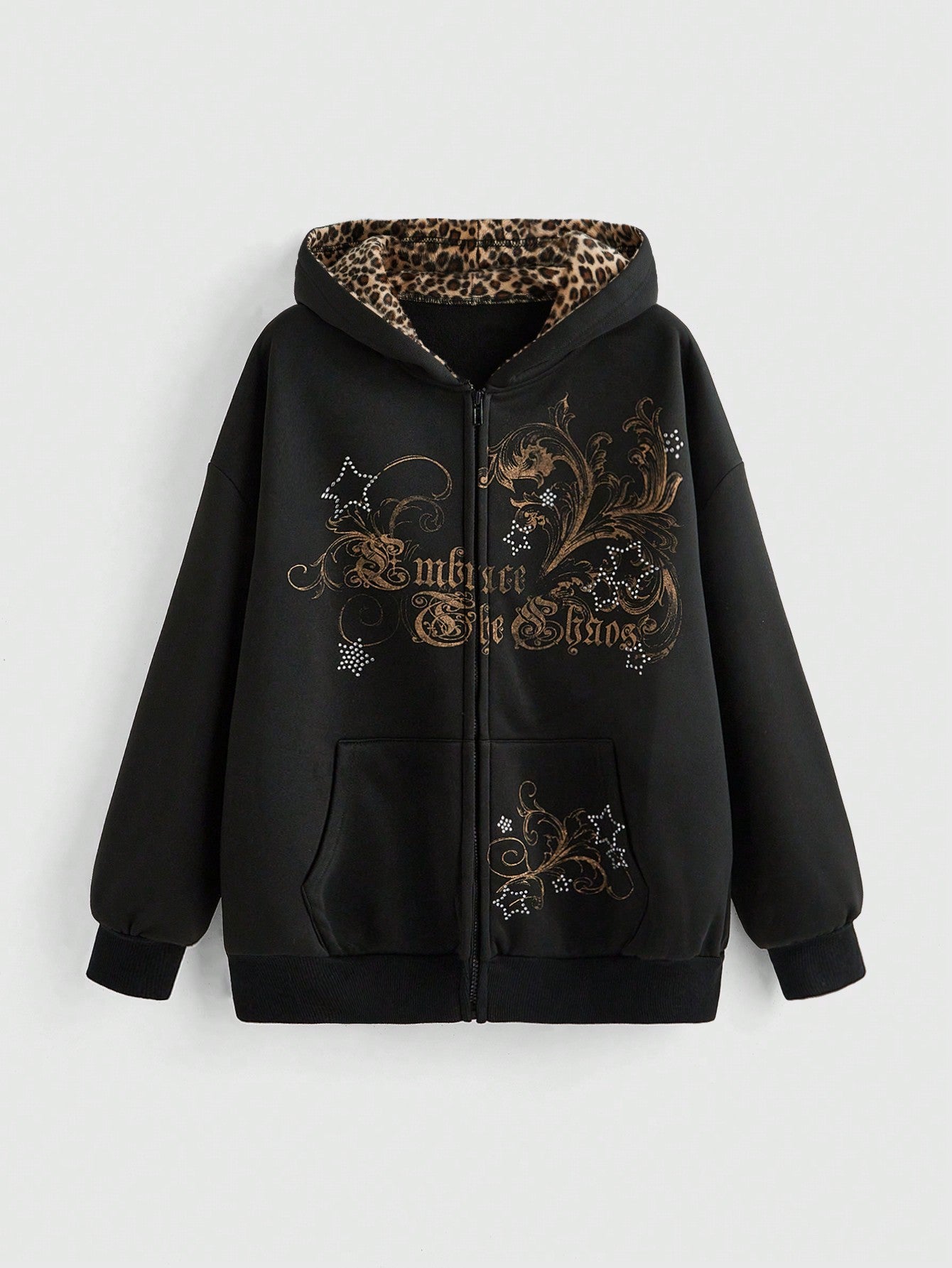 Women's Gothic Y2K Starry Rhinestone Zip Hoodie