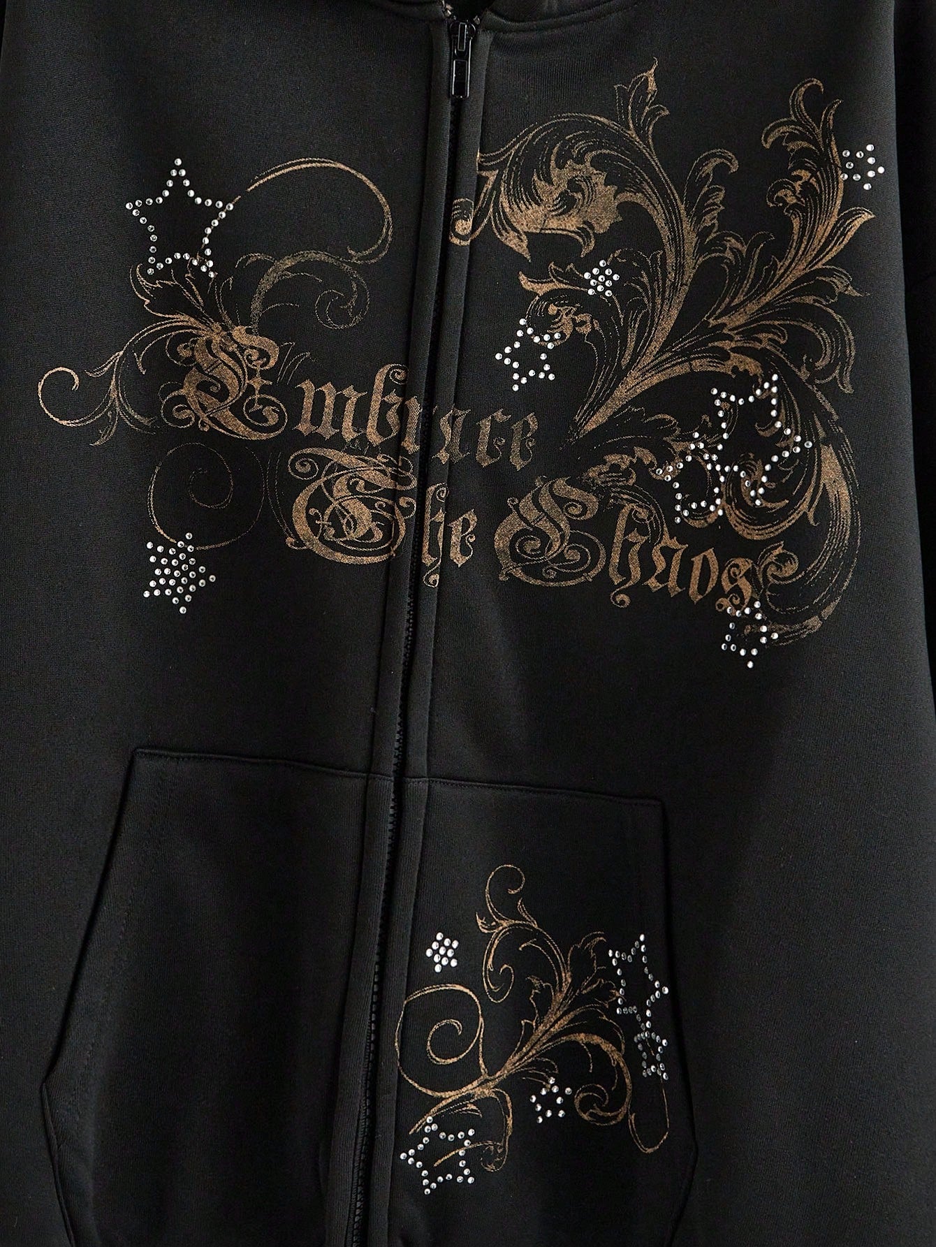 Women's Gothic Y2K Starry Rhinestone Zip Hoodie