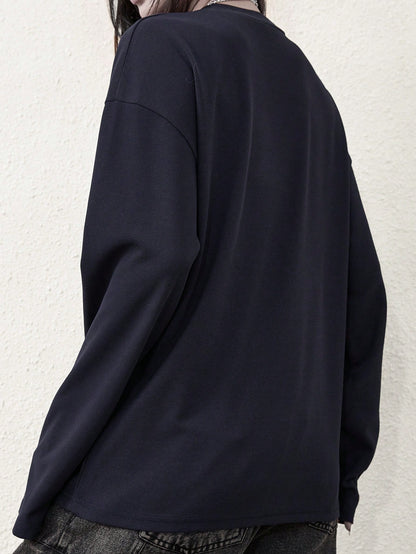 Gothic Print Cyber Y2K Round Neck Sweatshirt