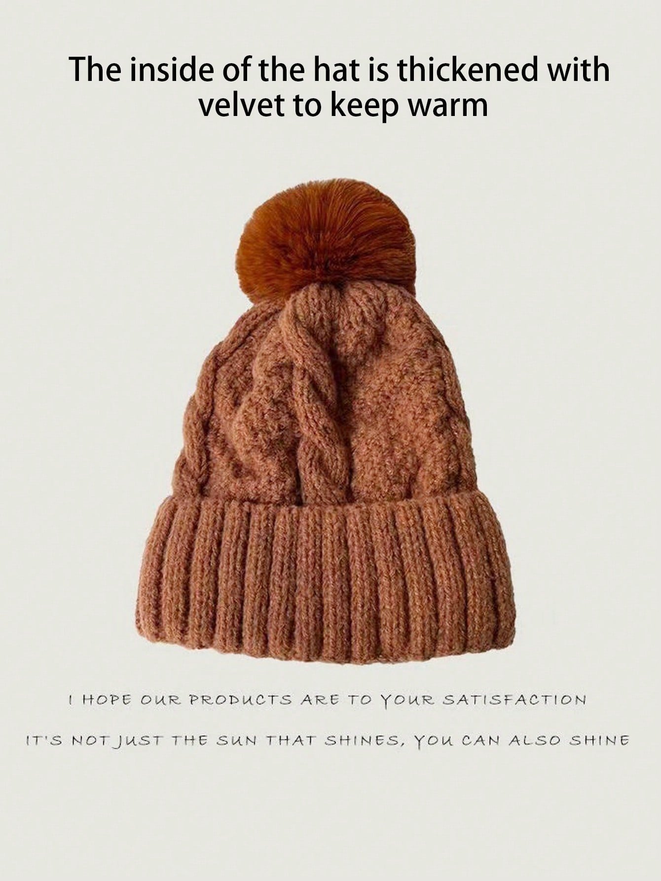 Women’s Cable Knit Woolen Beanie with Fuzzy Pom Pom