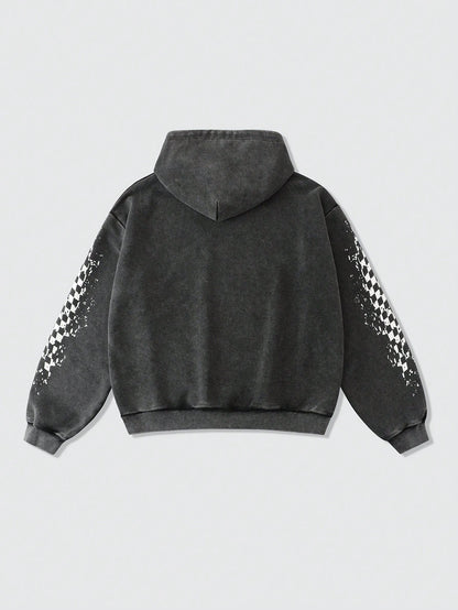 Men's Washed Vintage Car & Fire Graphic Y2K Hoodie
