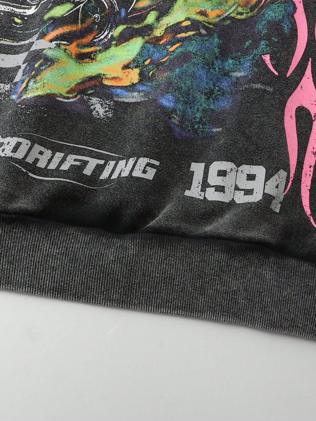 Men's Washed Vintage Car & Fire Graphic Y2K Hoodie