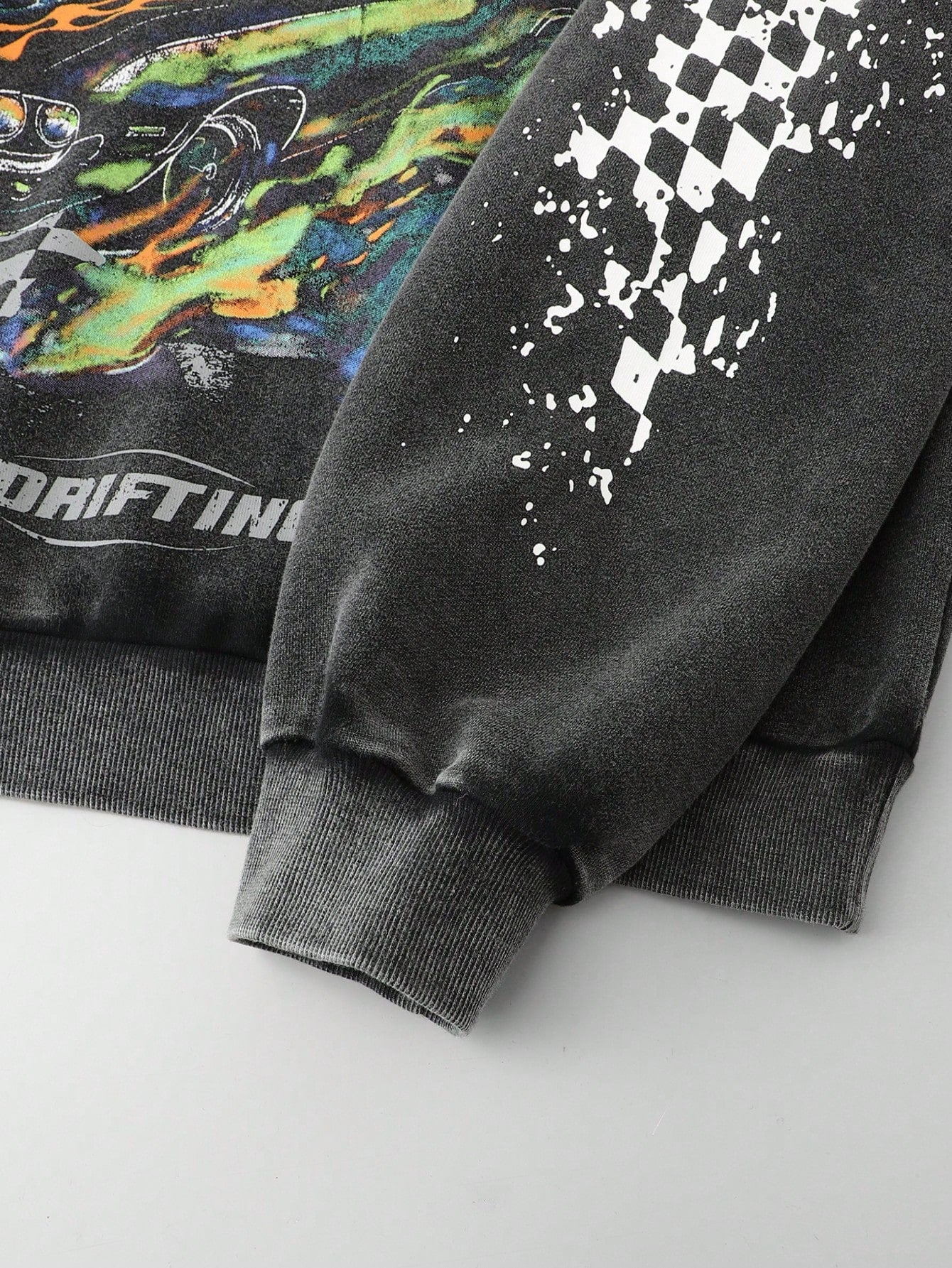 Men's Washed Vintage Car & Fire Graphic Y2K Hoodie