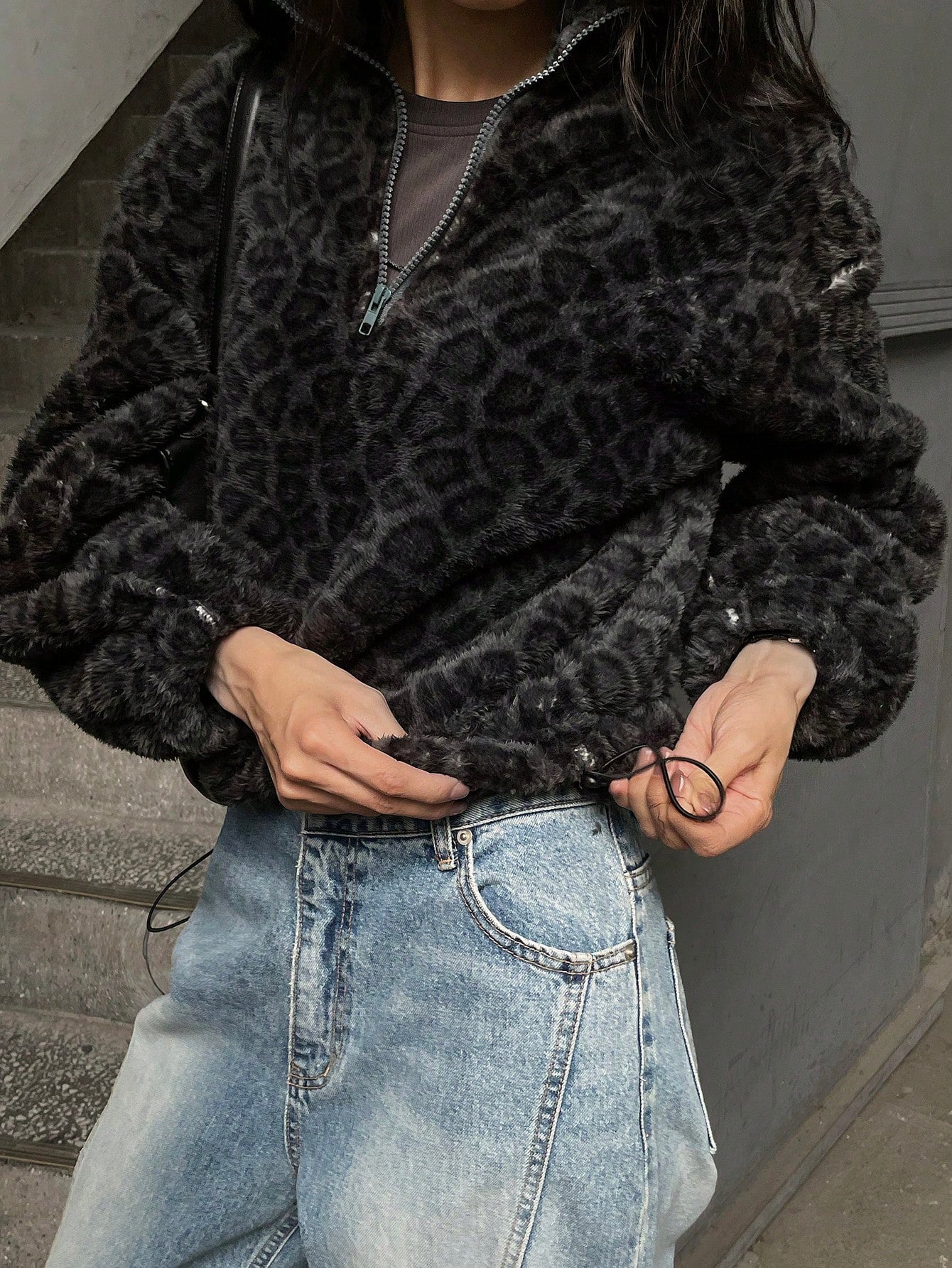 Casual Leopard Print Fleece Hoodie