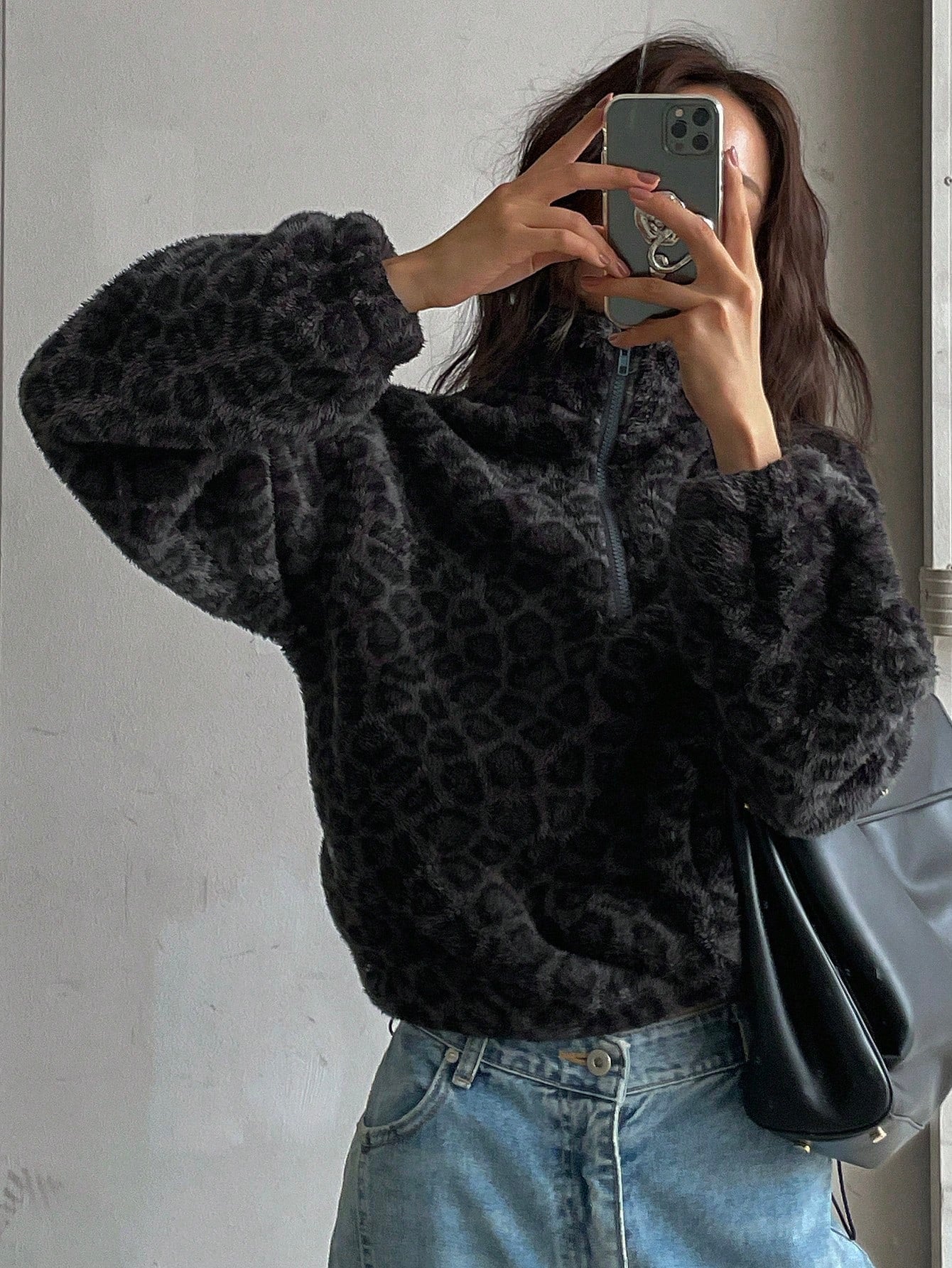 Casual Leopard Print Fleece Hoodie