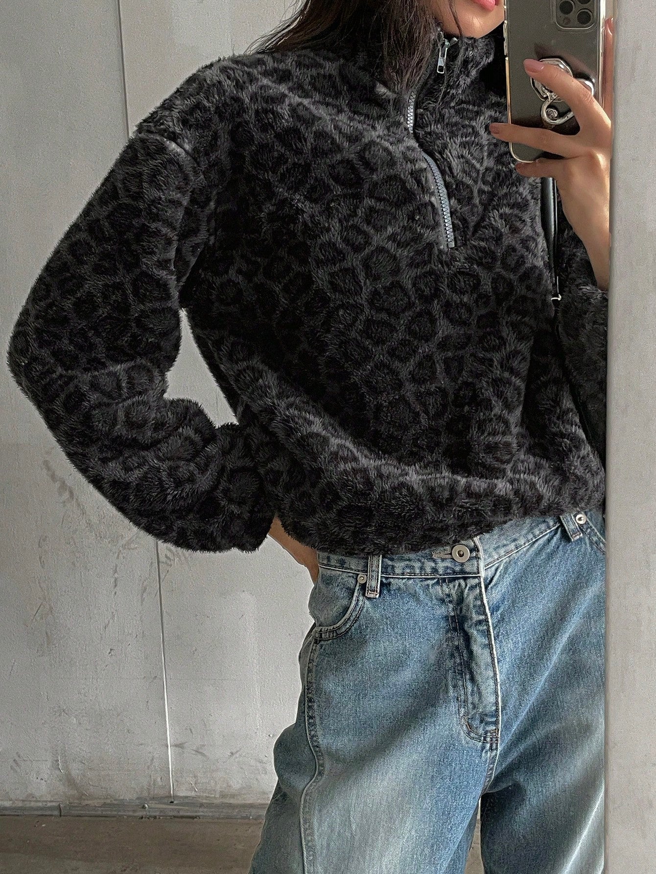 Casual Leopard Print Fleece Hoodie