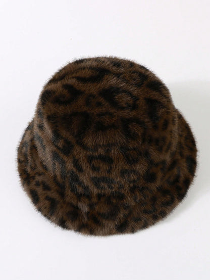Women Leopard Print Fluffy Winter Bucket Hat