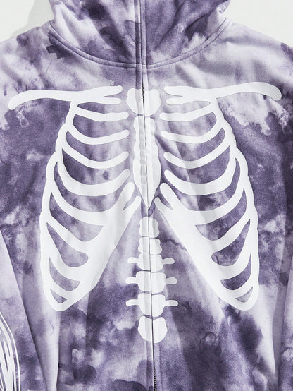Men's Tie-Dye Skull Printed Hoodie
