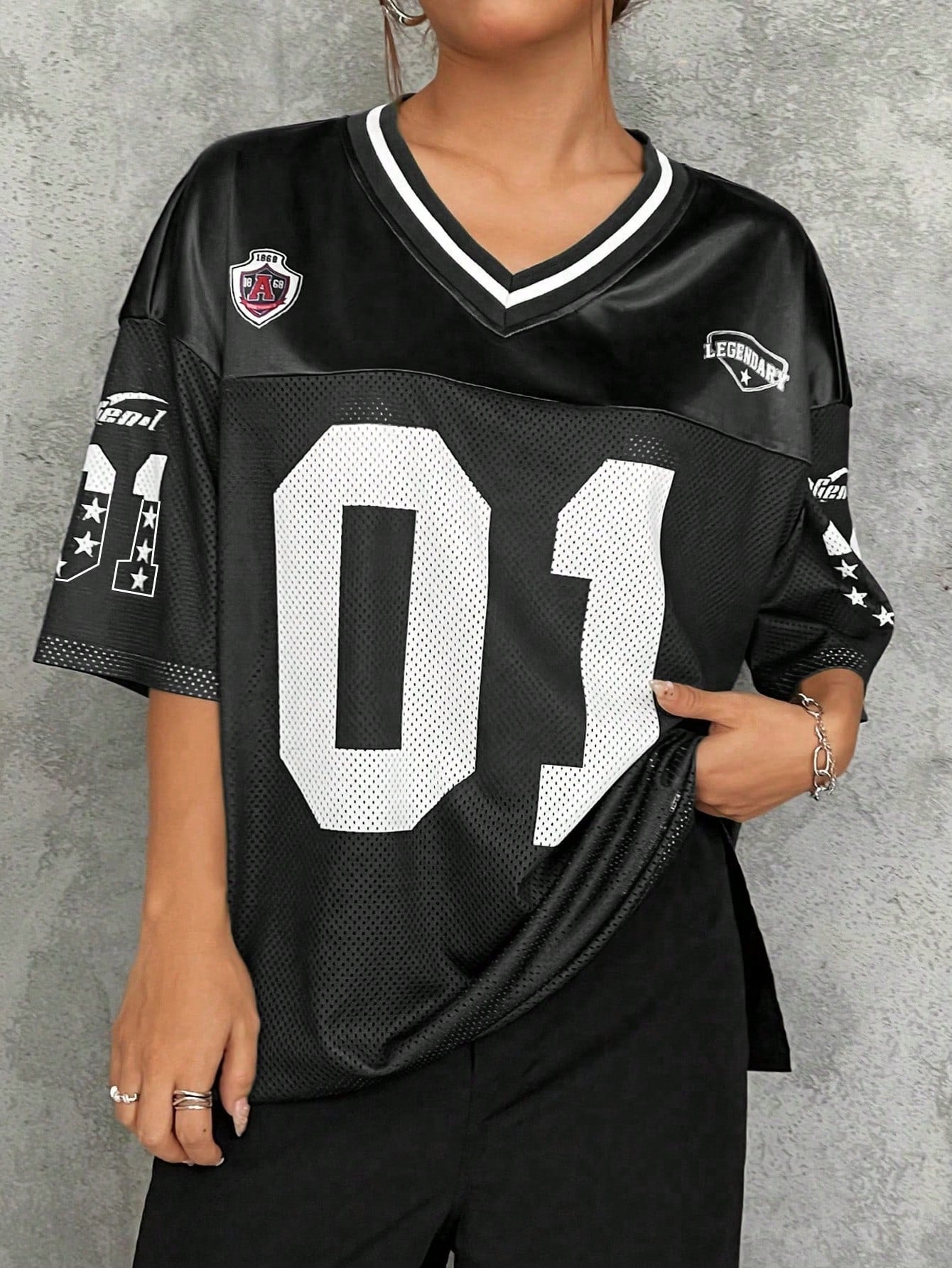 Plus Size Women's Black Sports-Inspired Lucky Number Jersey
