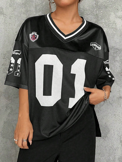 Plus Size Women's Black Sports-Inspired Lucky Number Jersey