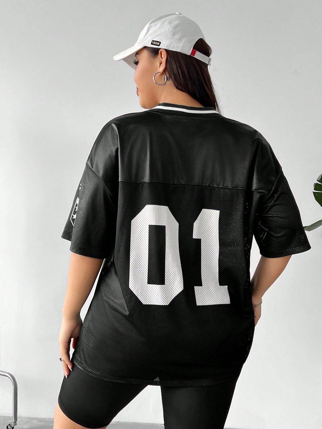 Plus Size Women's Black Sports-Inspired Lucky Number Jersey
