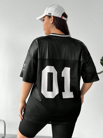 Plus Size Women's Black Sports-Inspired Lucky Number Jersey