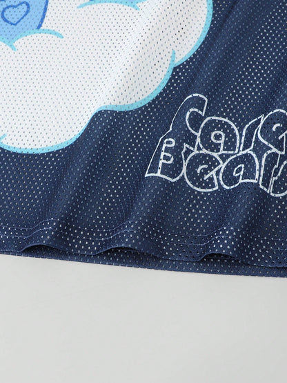 Navy Blue Care Bears Cartoon Print V-Neck Football Jersey