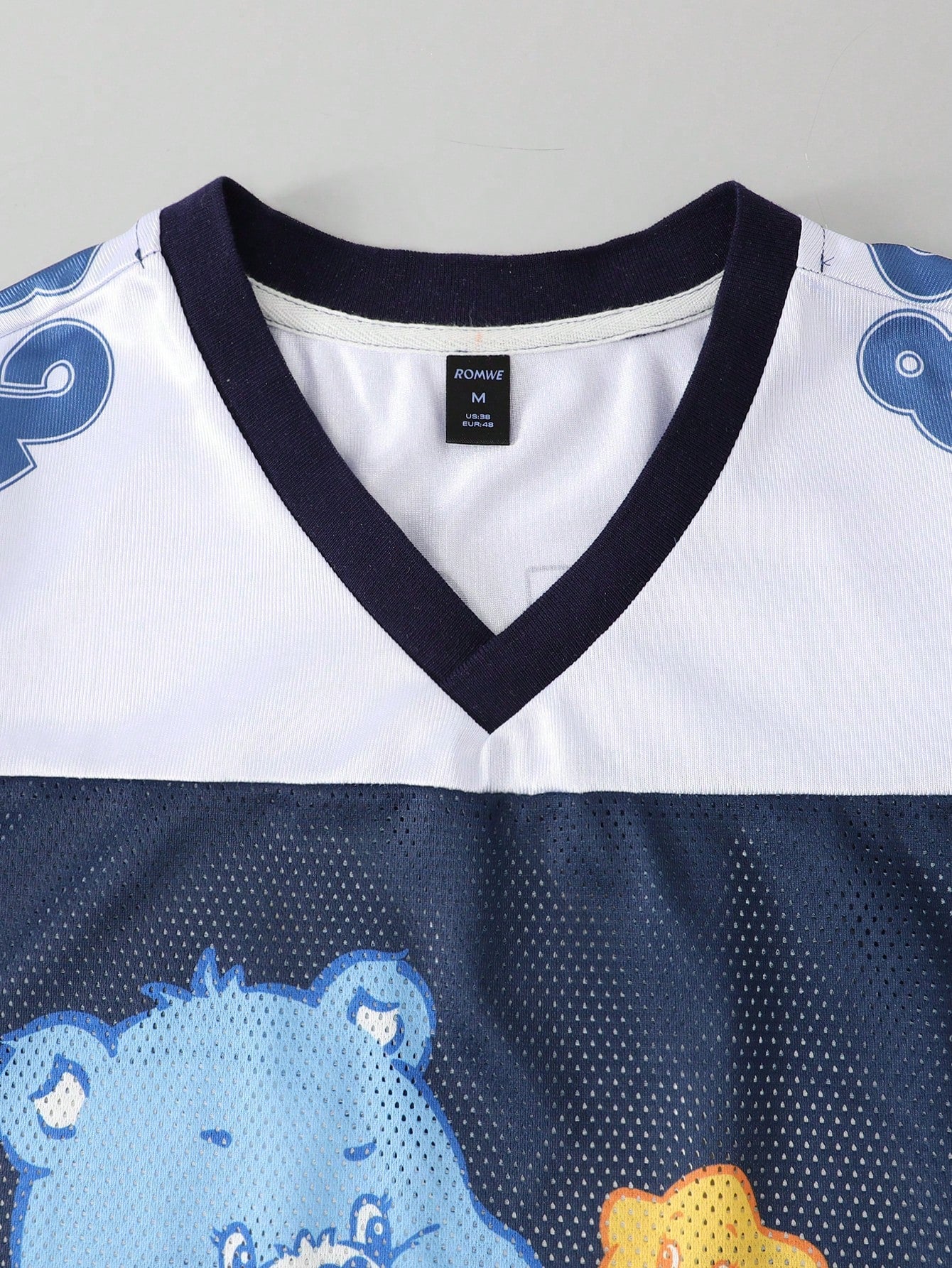 Navy Blue Care Bears Cartoon Print V-Neck Football Jersey