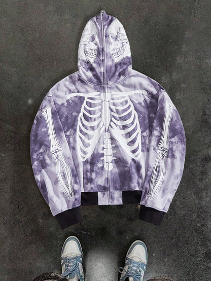 Men's Tie-Dye Skull Printed Hoodie