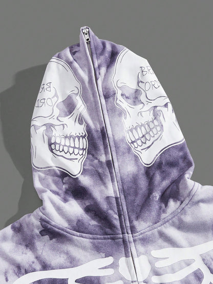 Men's Tie-Dye Skull Printed Hoodie
