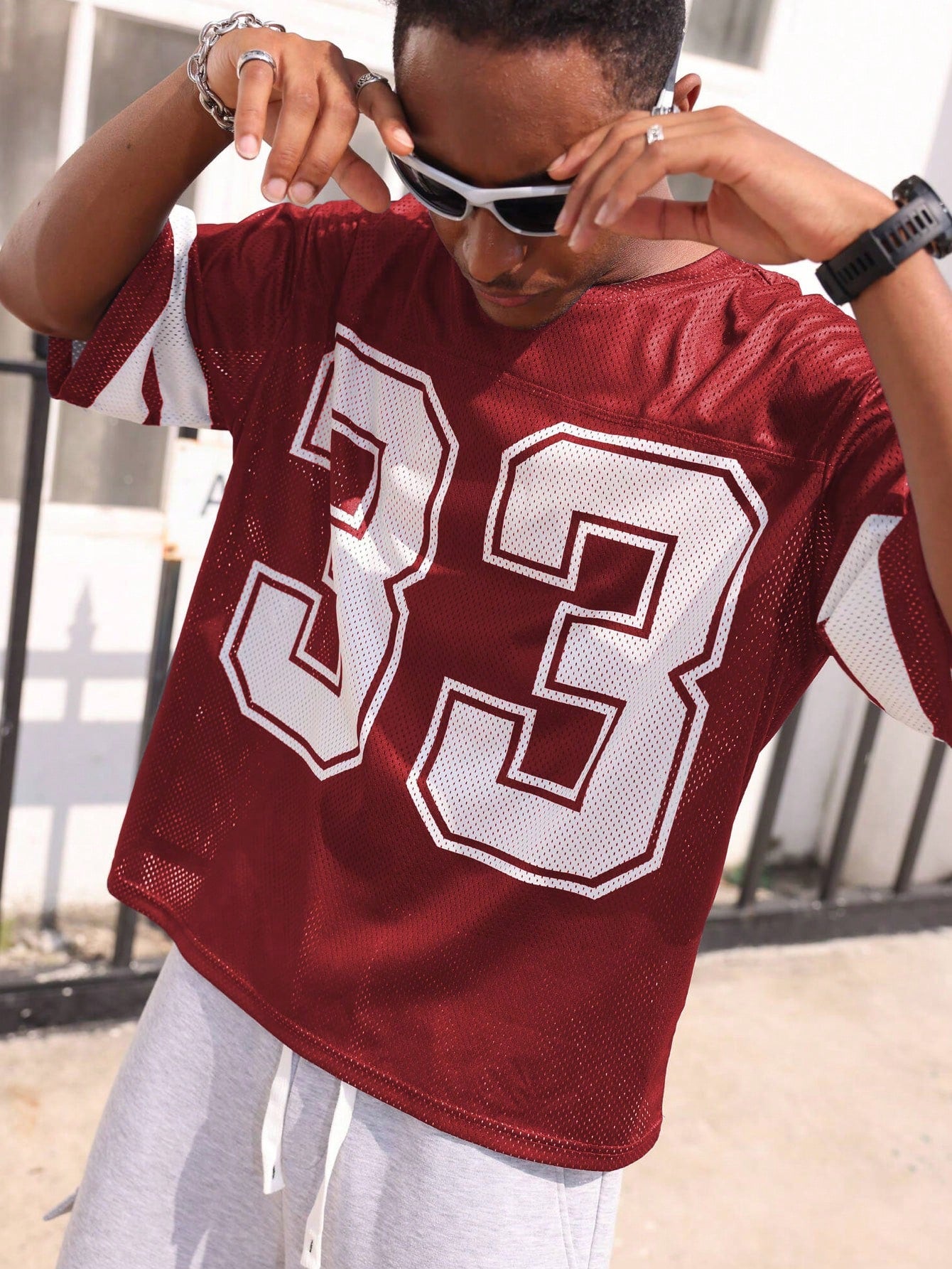 Men's Red Loose Fit Football Jersey