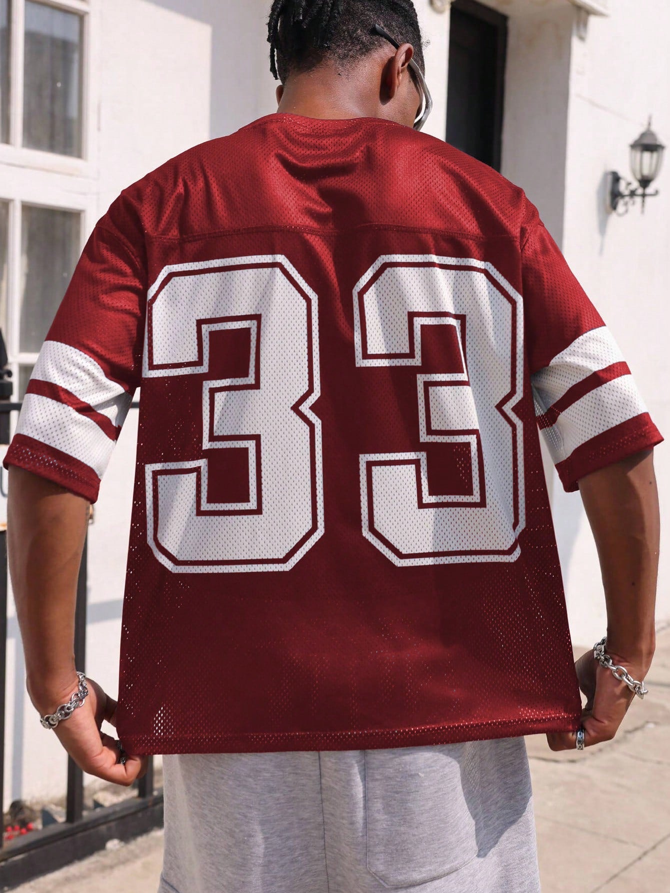 Men's Red Loose Fit Football Jersey