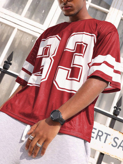 Men's Red Loose Fit Football Jersey