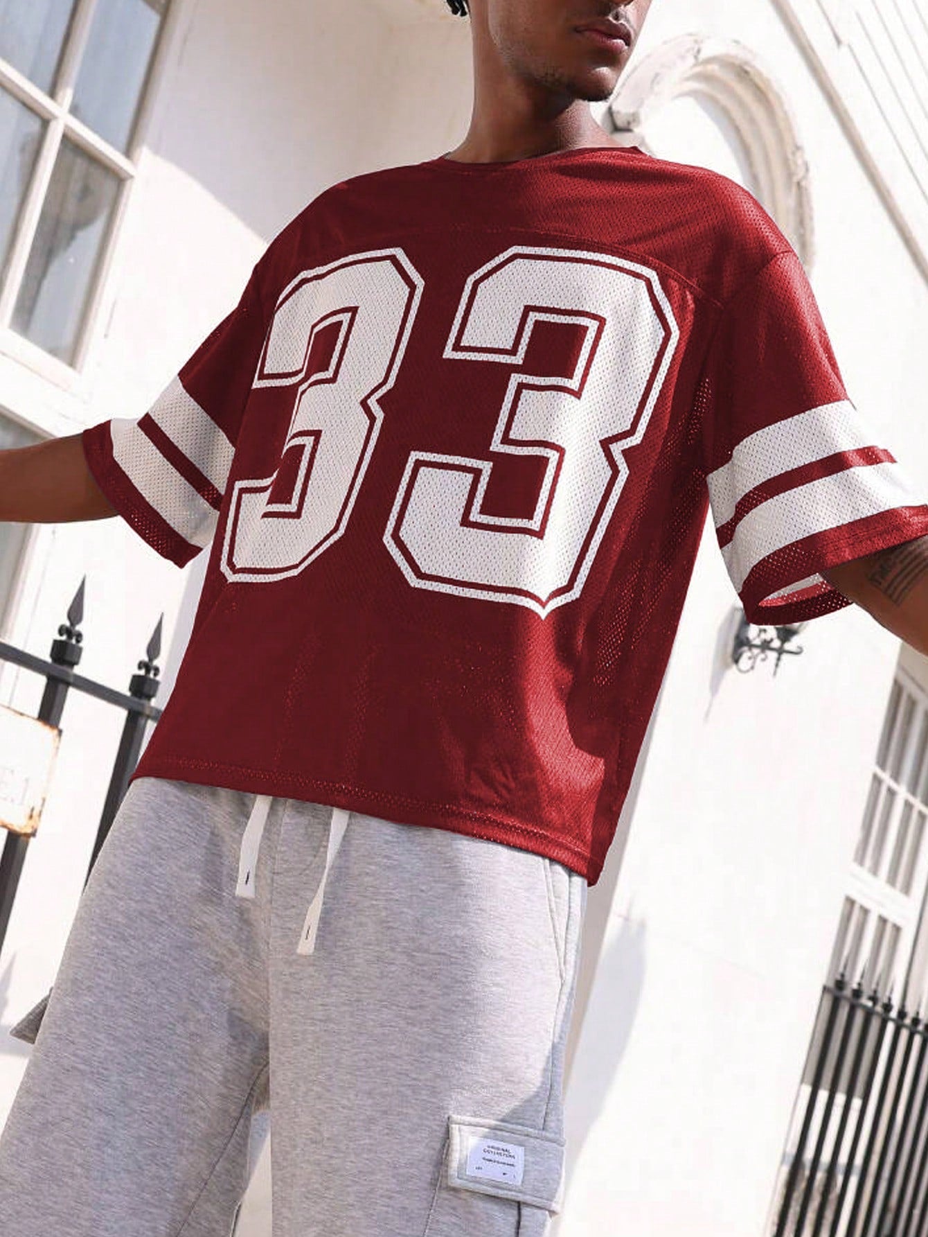 Men's Red Loose Fit Football Jersey
