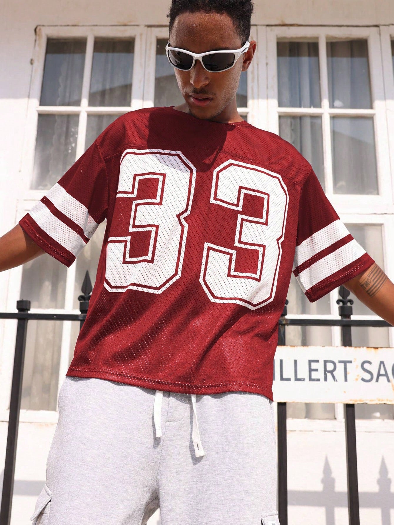 Men's Red Loose Fit Football Jersey