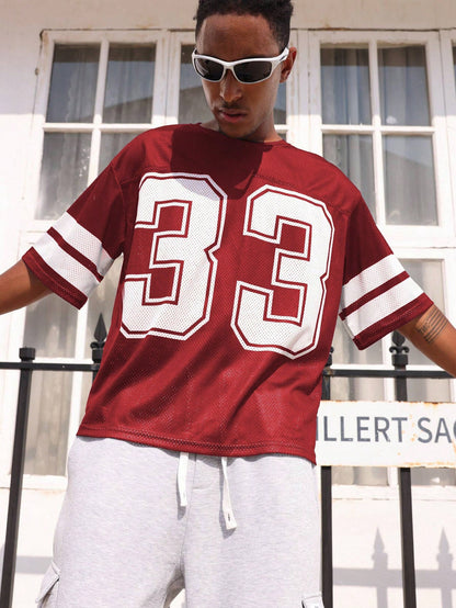 Men's Red Loose Fit Football Jersey