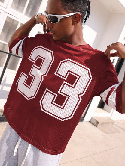 Men's Red Loose Fit Football Jersey
