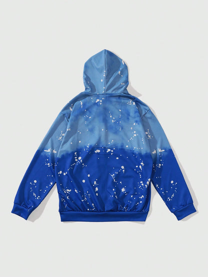 Men Gradient Color Block Zip-Up Hoodie