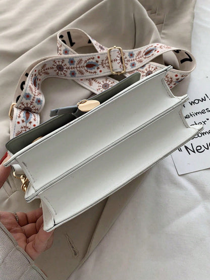 Color Block Small Square Crossbody Bag with Wide Strap