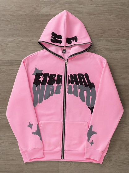 Men's Loose Fit Thermal Zip-Up Hooded Sweatshirt