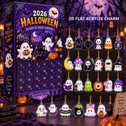 Halloween Advent Calendar with Flat Acrylic Charms – Spooky Ghost & Black Cat Countdown Box, Cute 24-Day Halloween Surprise Gift for Kids & Halloween Lovers