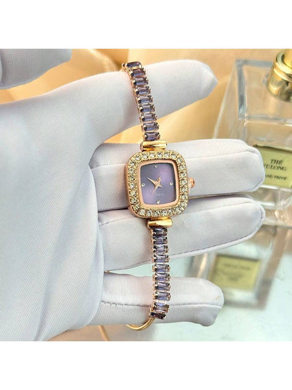 Purple Zirconia Inlay Bracelet Watch with Diamond Case
