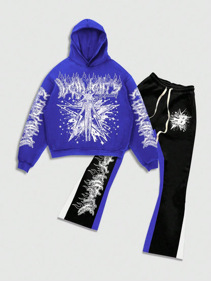 Men Graphic Print Sweatshirt & Pants Set