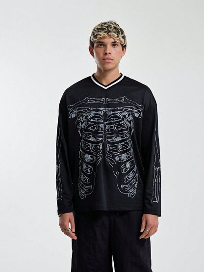 Oversized Graphic Slight V-Neck Jersey Top