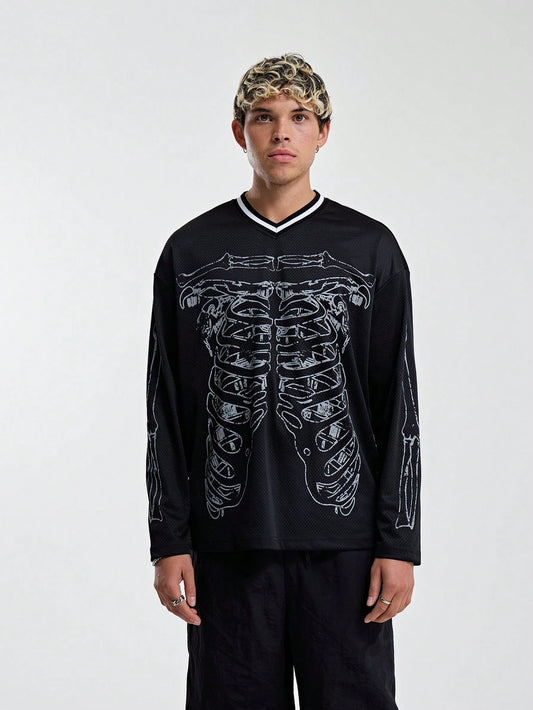 Oversized Graphic Slight V-Neck Jersey Top