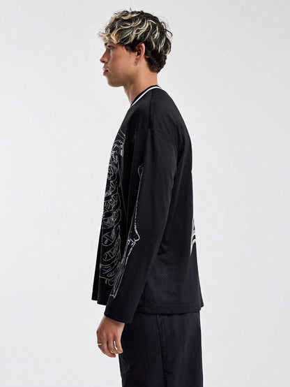 Oversized Graphic Slight V-Neck Jersey Top