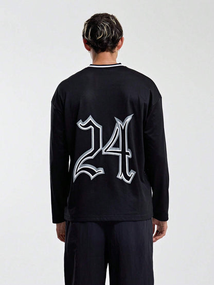 Oversized Graphic Slight V-Neck Jersey Top