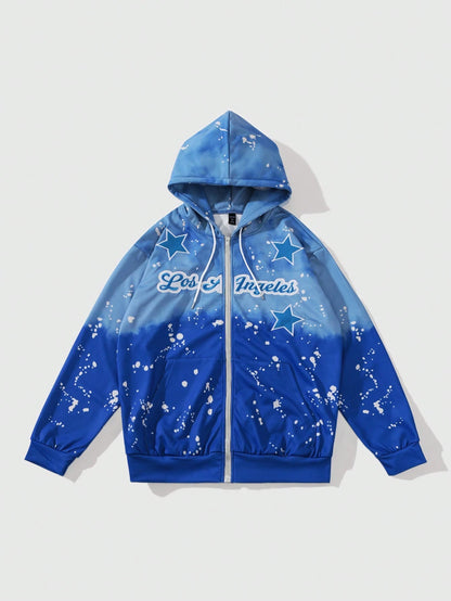 Men Gradient Color Block Zip-Up Hoodie