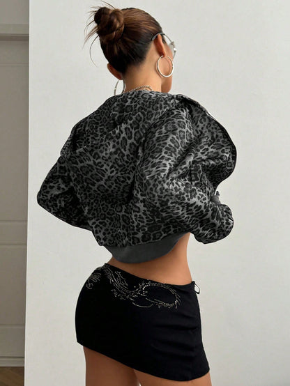 Chic Leopard Cropped Hoodie