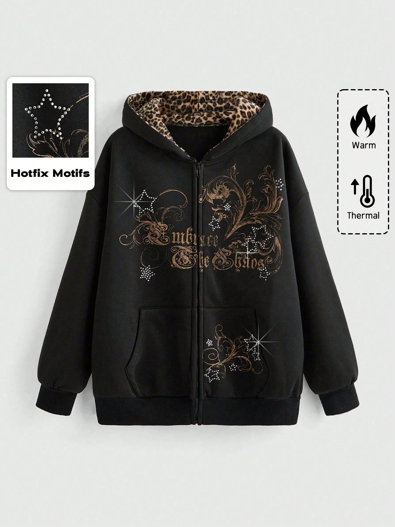 Women's Gothic Y2K Starry Rhinestone Zip Hoodie