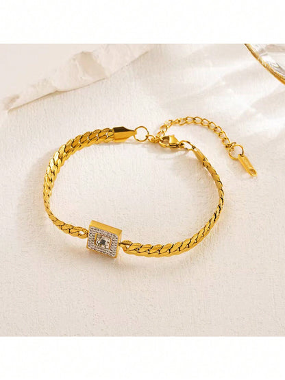 Gold Stainless Steel Geometric CZ Bracelet for Women