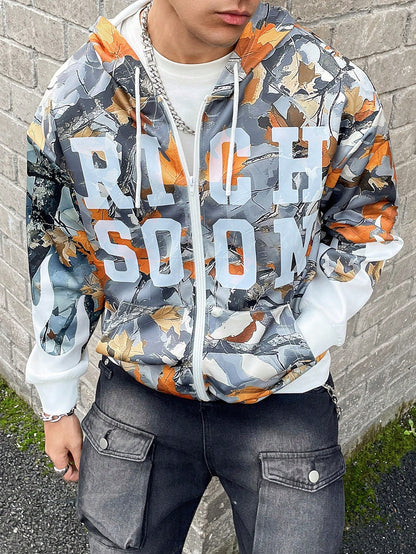 Men's Asymmetrical Print Hooded Sweatshirt
