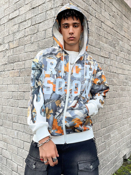 Men's Asymmetrical Print Hooded Sweatshirt
