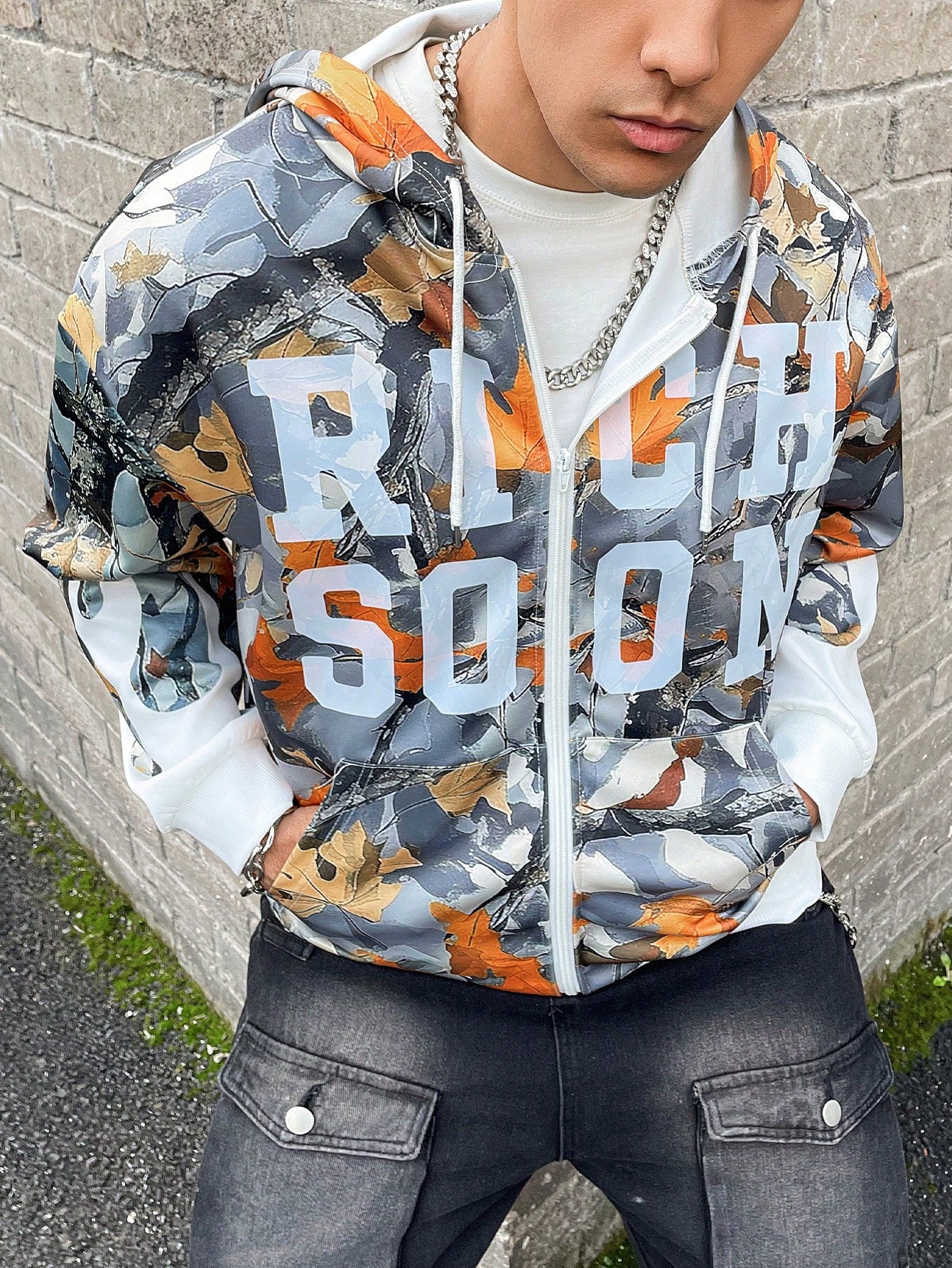 Men's Asymmetrical Print Hooded Sweatshirt