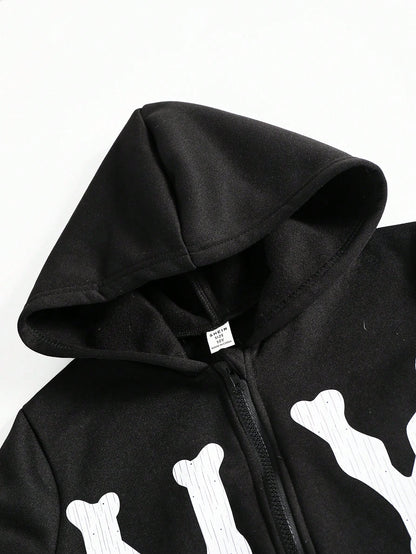 Tween Boys Casual Letter Pattern Zip Up Hoodie