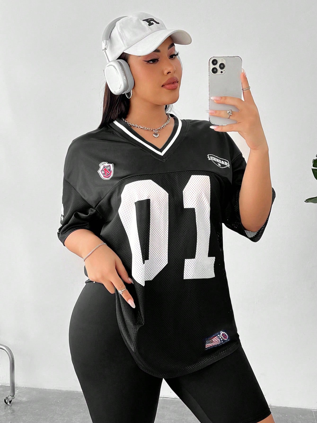 Plus Size Women's Black Sports-Inspired Lucky Number Jersey