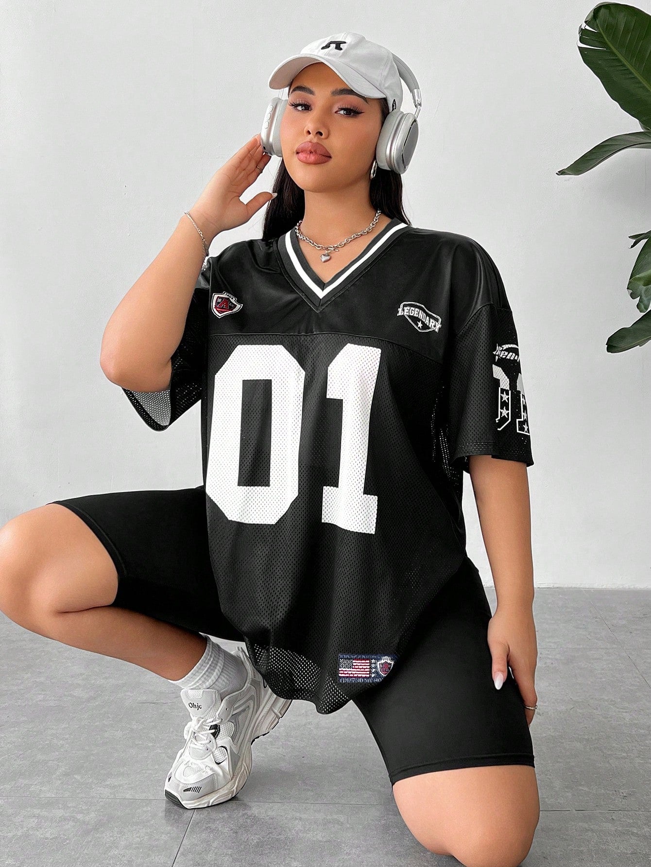 Plus Size Women's Black Sports-Inspired Lucky Number Jersey