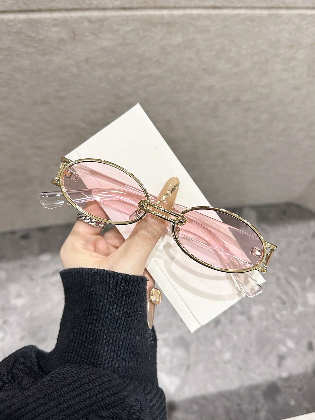 Cute Oval Pink Tinted Lens Y2K Fashion Glasses